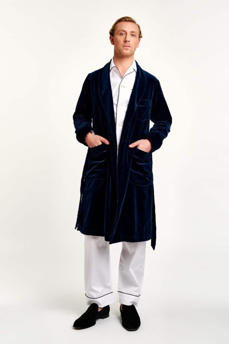 Peignoir Homme 142 Velours Marine | Maison Marcy